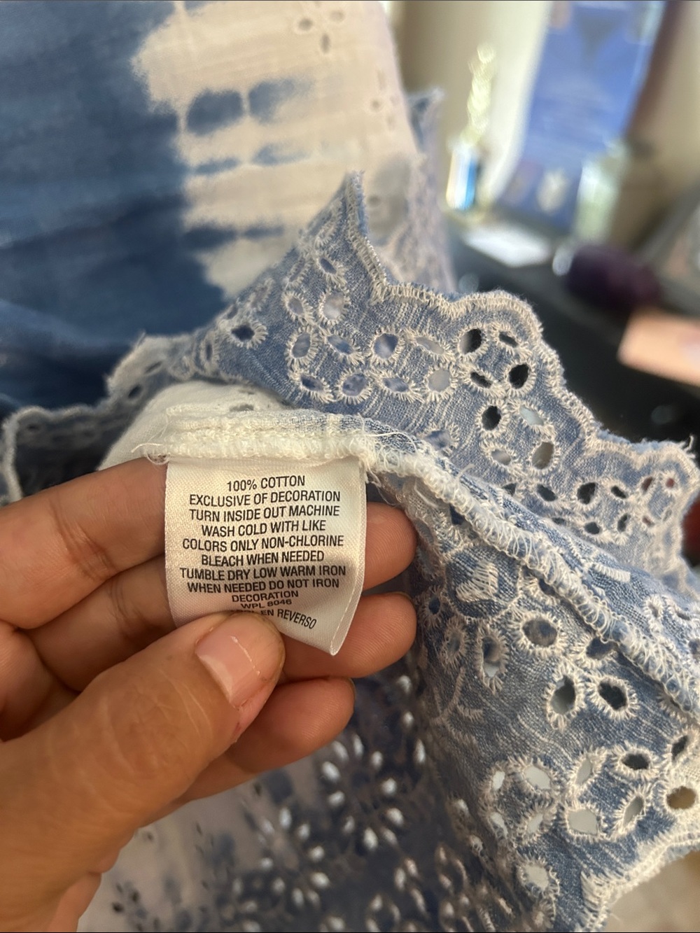 Style & Co. White and Navy Tie-Dye Sleeveless Henley Tank - Picture 4 of 5